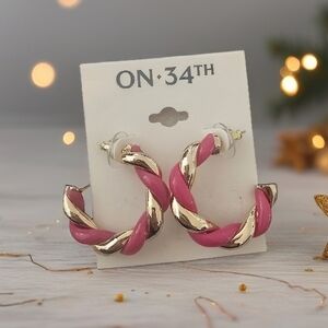 ON 34TH Pink and Gold Twisted Hoop Earrings